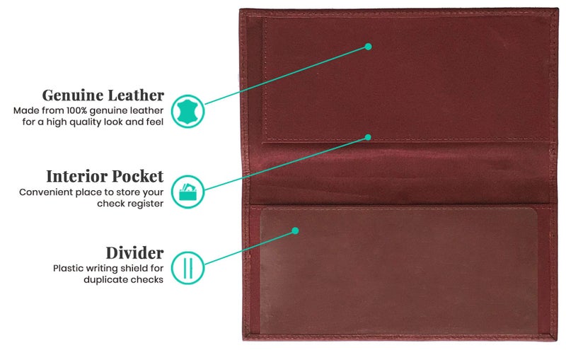 123 Cheap Checks Burgundy Basic Genuine Leather Checkbook Cover For Men & Women - Image 3